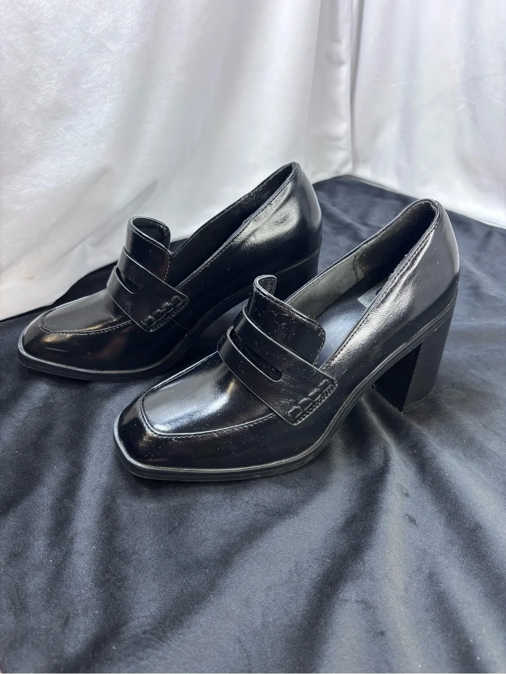 Dolce Vita Flora Women’s 8 Black Patent Leather Block Heel Loafers